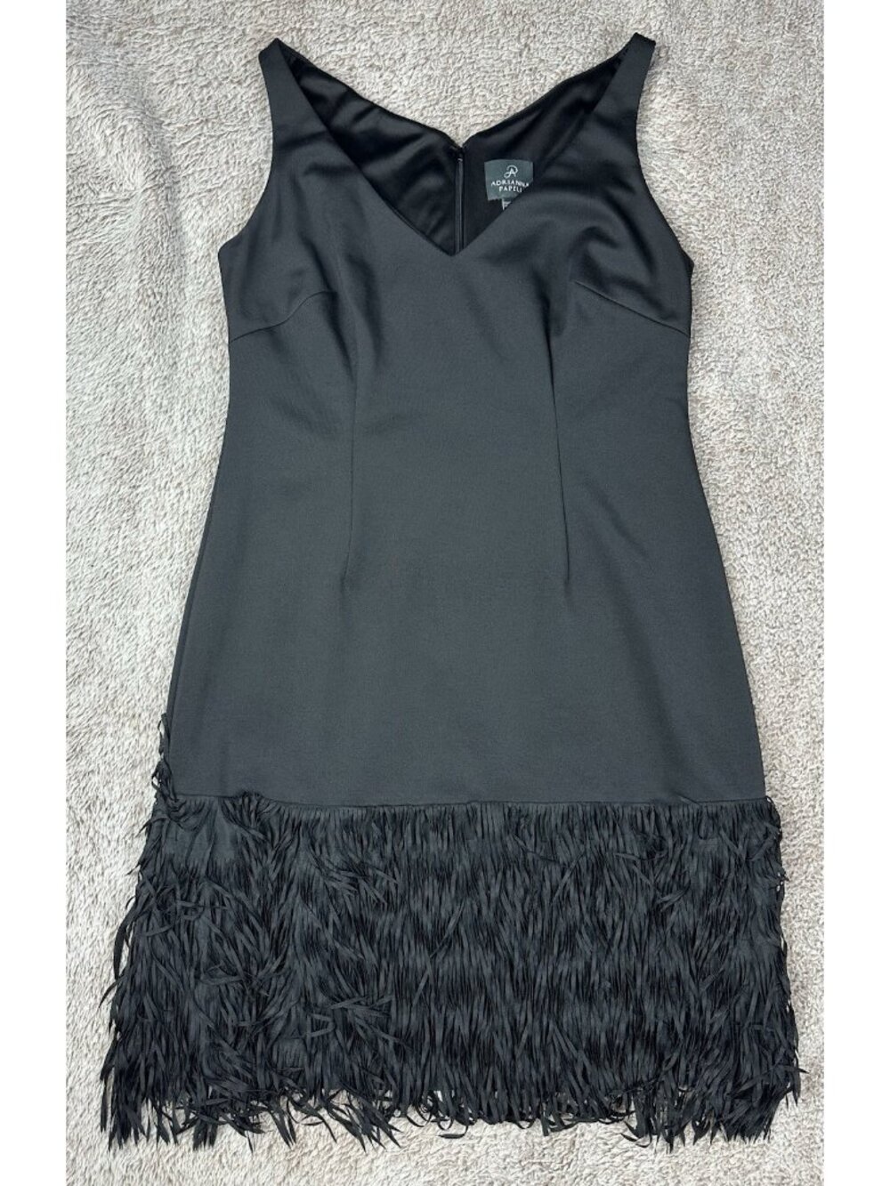 Adrianna Papell Black Cocktail Dress Size 10 Sleeveless V-Neck Fringe Hem Formal - Picture 4 of 11